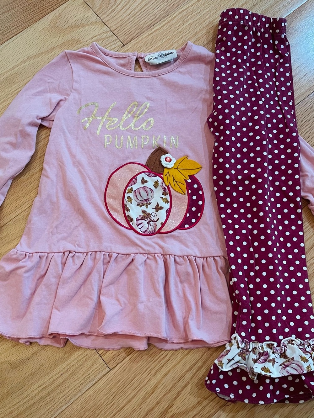 Rare Editions Pink Top & Burgundy Polka Dot Pumpkin Pajama Set